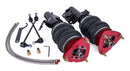 A pair of red and black Air Lift Performance air suspension shocks with double bellow air bags, 2 braided air hoses and installation fittings.