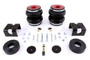 A pair of Air Lift Performance red accented double bellows progressive rate air springs with mounting brackets and installation hardware. Air suspension kit part