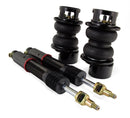 A pair of Air Lift Performance red accented threaded monotube struts with black accented double bellows progressive rate air springs and roll plates. Air suspension part