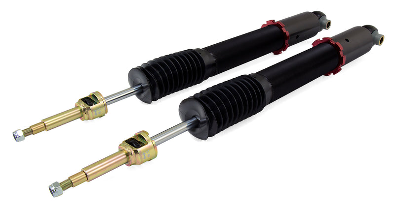 A pair of Air Lift Performance red accented threaded body air-over monotube shocks.