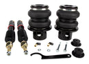 A pair of Air Lift Performance high performance monotube struts with black double bellows progressive rate air springs with anodized aluminum accents and powdercoated gloss black mounting brackets. Fitting and mounting hardware. Air suspension kit part