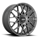 Rotiform BLQ-C monoblock cast aluminum multi spoke automotive wheel in a matte anthracite finish with a black center cap with a silver Rotiform logo.