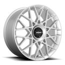 Rotiform BLQ-C monoblock cast aluminum multi spoke automotive wheel in a silver finish with a black center cap with a silver Rotiform logo.