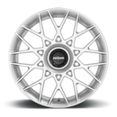 Front face view of a Rotiform BLQ-C monoblock cast aluminum multi spoke automotive wheel in a silver finish with a black center cap with a silver Rotiform logo.