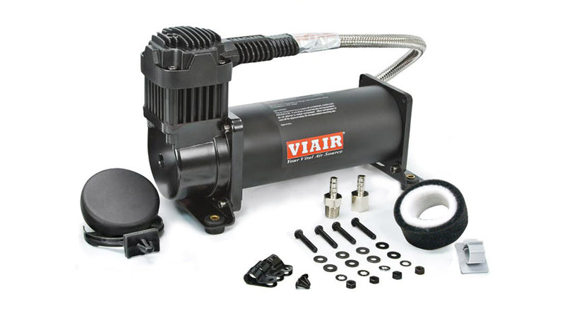 Black VIAIR compressors with installation fittings.