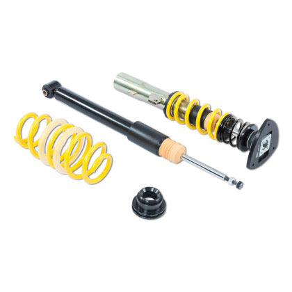 Single adjustable coilover, unsleeved coilover black strut and single yellow coilover spring with end fitting