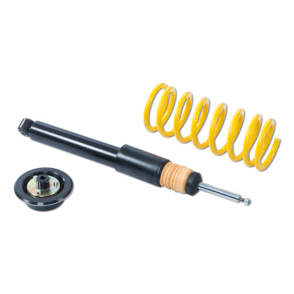 Single black unsleeved coilover strut and yellow coilover spring 