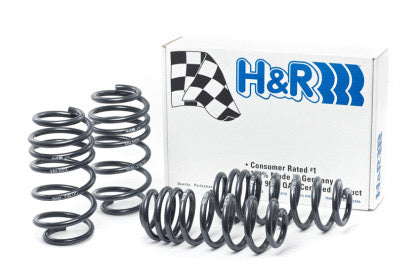 4 black vehicle suspension springs and H&R product box.
