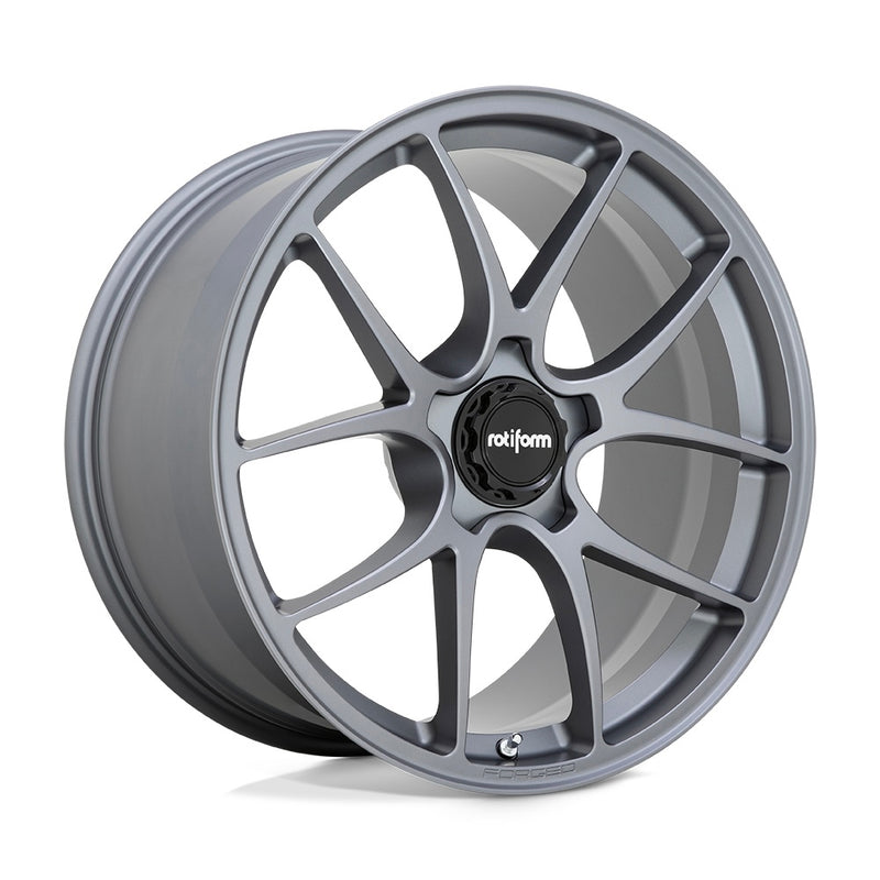Rotiform's 21" LTN Model, A Monoblock Forged Aluminum 5 V Shape Spoke Wheel In A Satin Titanium Finish With The Word Forged Embossed On The Bead Ring