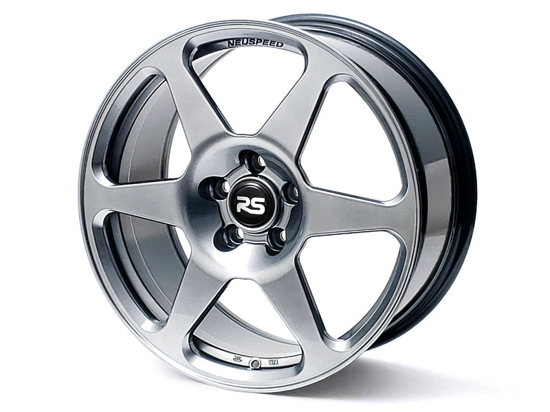 Neuspeed six spoke alloy wheel in a gloss hyper black finish with a RS logo center cap.