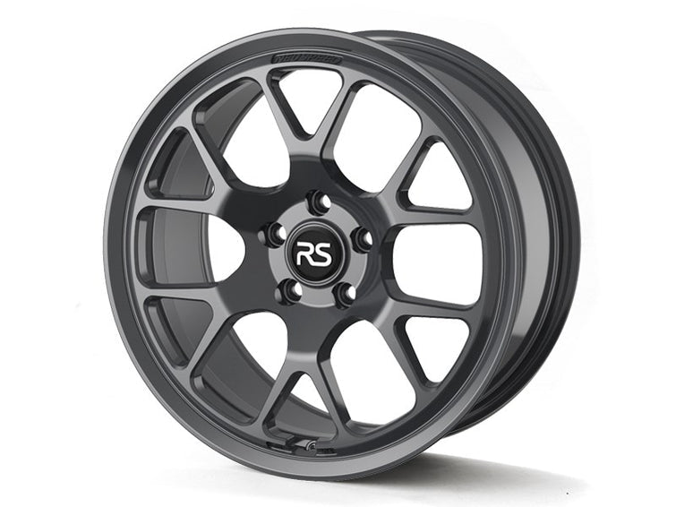 Neuspeed split Y spoke alloy automotive wheel in a gloss gun metallic finish with a RS logo center cap.