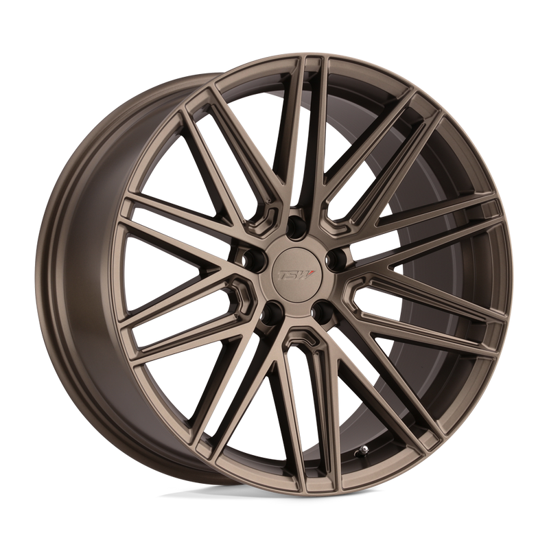 TSW Pescara multi spoke cast aluminum automotive wheel in a bronze finish with a TSW logo center cap.