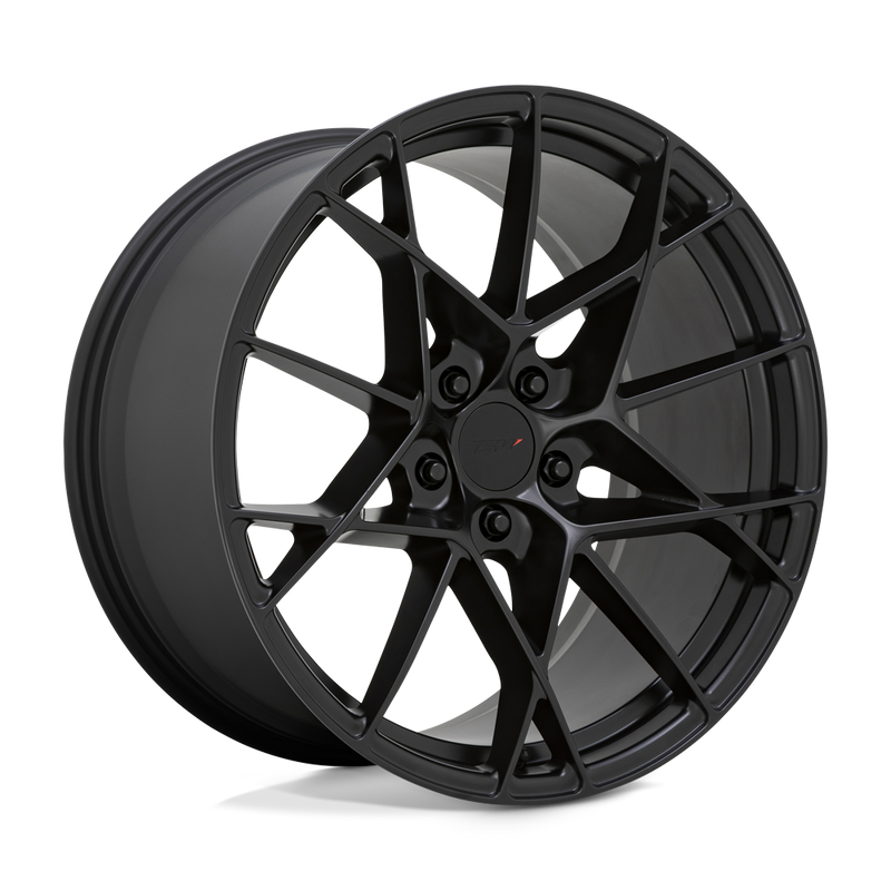 TSW Sector cast aluminum multi spoke automotive wheel in a semi gloss black finish with a TSW logo center cap.