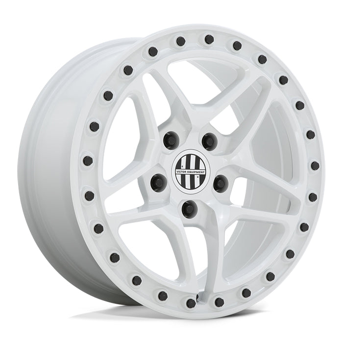 17" Victor Equipment Berg Cast Aluminum 5 Double Spoke Wheel In Gloss White With Black Bolt Pattern Around The Edge