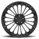 Front Face View Of An 18" Victor Equipment Wurttemburg Flow Formed Aluminum Multi Spoke Wheel In A Matte Black Finish With A Gloss Black Face