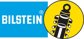 Bilstein company logo in blue and yellow with black coilover graphic in a yellow circle