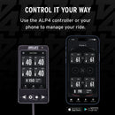 Digital controller and smartphone displaying ALP4 controller interface on a black background with branding.