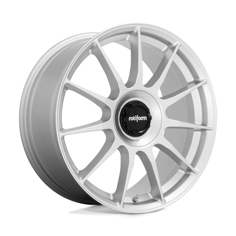 Rotiform DTM monoblock cast aluminum 11 spoke automotive wheel in a silver finish with a Rotiform black center cap.
