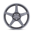 Front view of a 5 Spoke aluminum automotive wheel in a gunmetal grayfinish with Motegi Racing logo center cap