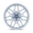 Front view of the Motegi model Tsubaki automotive wheel in silver with a machined lip and Motegi logo center cap