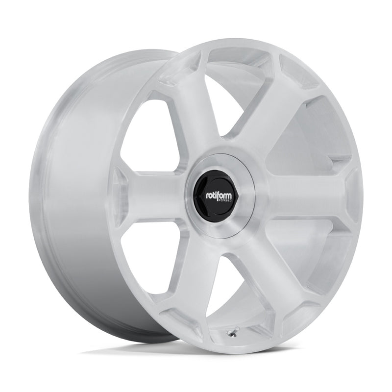 Rotiform  model AVS automotive wheel in brushed silver with black Rotiform logo center cap