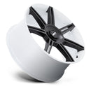 Tilted Side View OF A Rotiform FRA Gloss White with BlackSpokes Automotive Wheel with Rotiform Logo center cap
