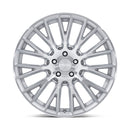 Front view of Rotiform's model LSE vehicle wheel with a mesh Y spoke design in a gloss silver finish with a machined face.