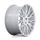 Side view of Rotiform's model LSE vehicle wheel with a mesh Y spoke design in a gloss silver finish with a machined face.