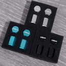 3 sets of Rotiform aluminum valve caps in teal, black and silver