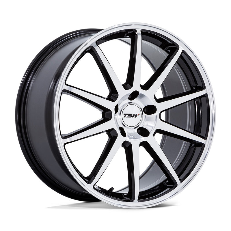 TSW's Canard vehicle wheel in a gloss black with machined face finish and TSW logo center cap.