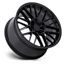 Tilted side view of a TSW Daytona vehicle wheel in gloss black with split spoke design.