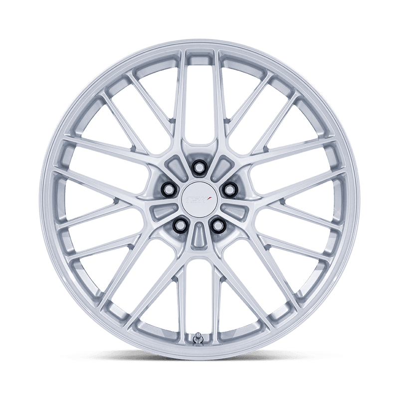 Front view of a TSW Daytona vehicle wheel in gloss silver with split spoke design.