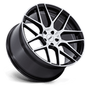 Tilted side view of a TSW Lasarthe 7 Y spoke vehicle wheel in a machined gloss black finish.