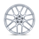 Front view of TSW Lasarathe 7 Y spoke vehicle aluminum wheel in a gloss silver machined finish.