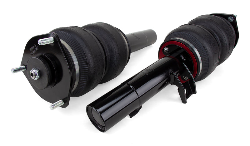 A pair of Air Lift Performance black double bellows progressive rate air springs with powdercoated gloss black steel brackets. Air suspension part