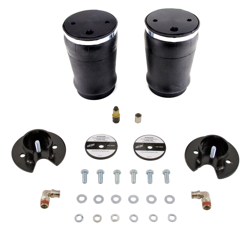A pair of Air Lift Performance progressive rate tapered sleeve springs with powdercoated gloss black steel brackets and mounting hardware. Air suspension kit part