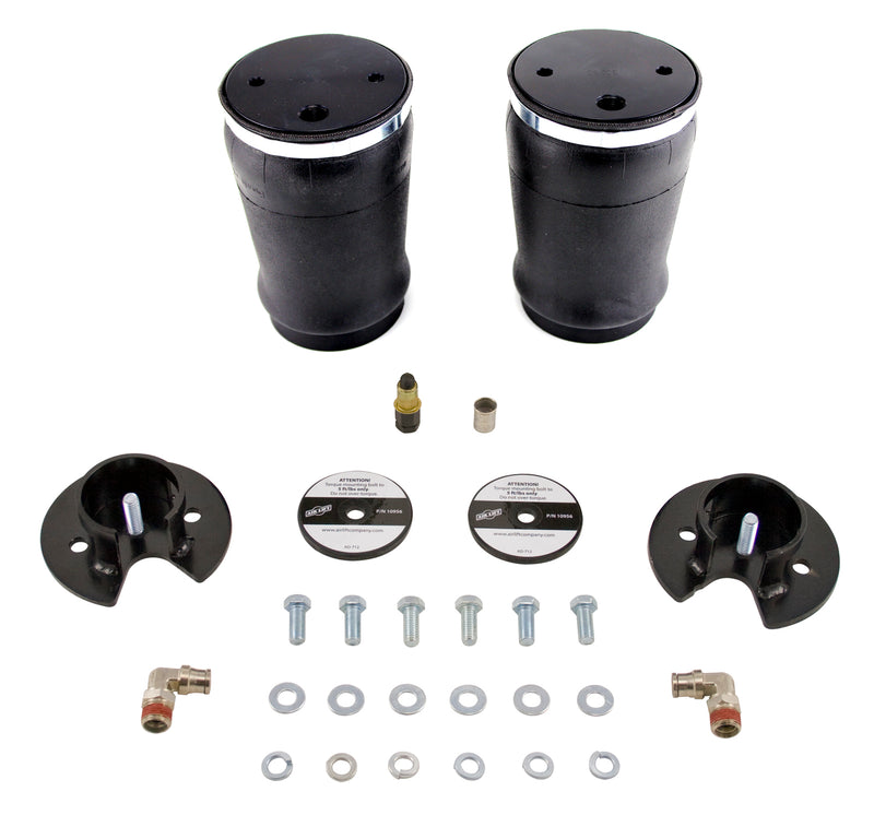 A pair of Air Lift Performance  progressive rate tapered sleeve springs with powdercoated gloss black steel brackets and mounting hardware. Air suspension kit part