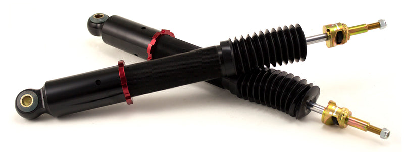 A pair of Air Lift Performance red accented threaded body air-over monotube shocks.