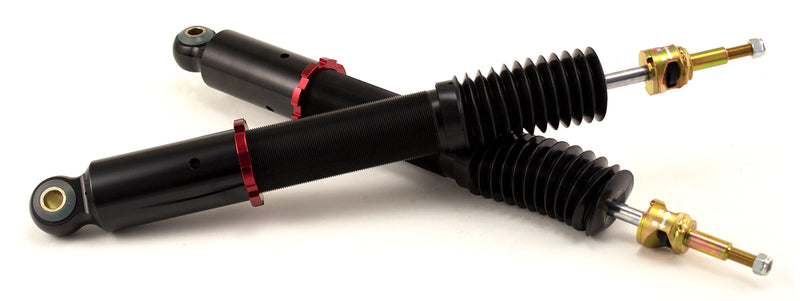 A pair of Air Lift Performance red accented threaded body air-over monotube shocks. 