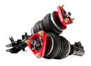 A pair of Air Lift Performance red accented threaded high performance monotube struts with double bellows progressive rate air springs with bolt-in camber plates.  Air suspension kit part