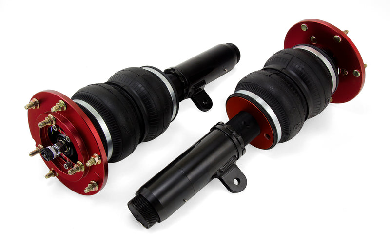 A pair of Air Lift Performance red accented high performance monotube struts with double bellows progressive rate air springs and camber plates.  Air suspension kit part