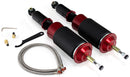 A pair of Air Lift Performance red accented threaded body air-over shocks with progressive rate sleeve-style air springs along with stainless steel leader hoses and fittings.  Air suspension kit part
