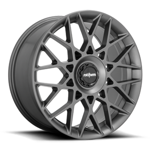 Rotiform BLQ-C monoblock cast aluminum multi spoke automotive wheel in a matte anthracite finish with a black center cap with a silver Rotiform logo.