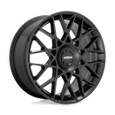Rotiform BLQ-C monoblock cast aluminum multi spoke automotive wheel in a matte black finish with a black center cap with a silver Rotiform logo.