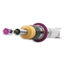 End of chrome body coilover showing purple rebound adjustment knob.