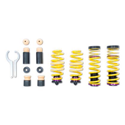 4 yellow vehicle suspension height adjustable springs with 8 fittings and 2 installation tools 