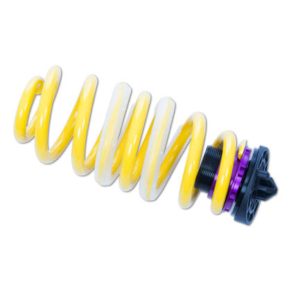 1 vehicle suspension yellow height adjustable spring fitted with threaded height adjuster