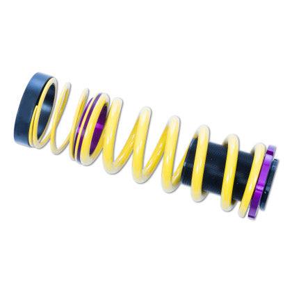 1 yellow vehicle suspension height adjustable spring with threaded adjuster and end cap