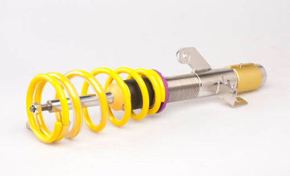 1 assembled vehicle suspension chrome coilover with yellow spring.