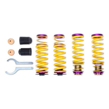 4 yellow vehicle suspension height adjustable springs with fittings and installation tools